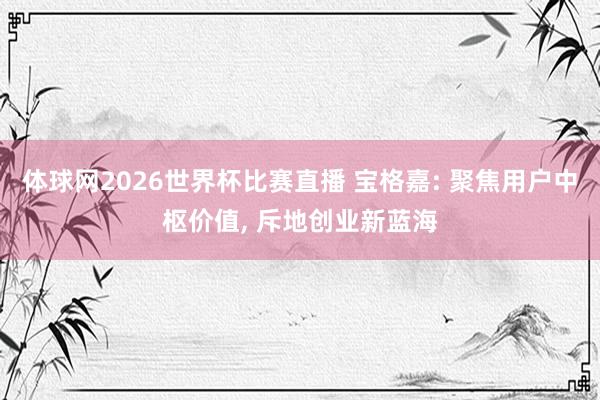 体球网2026世界杯比赛直播 宝格嘉: 聚焦用户中枢价值, 斥地创业新蓝海