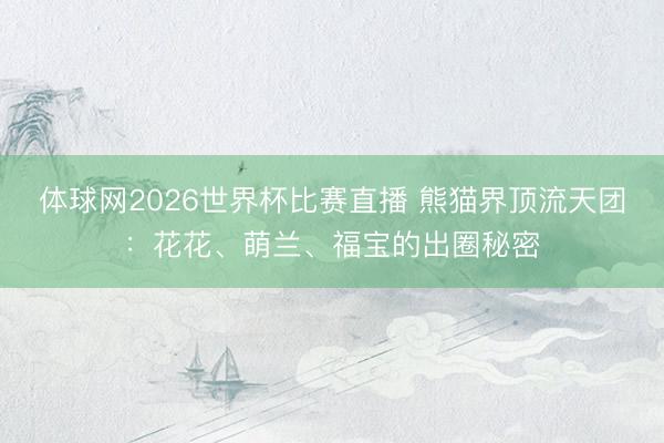体球网2026世界杯比赛直播 熊猫界顶流天团：花花、萌兰、福宝的出圈秘密