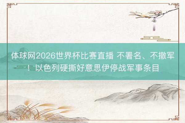 体球网2026世界杯比赛直播 不署名、不撤军！以色列硬撕好意思伊停战军事条目